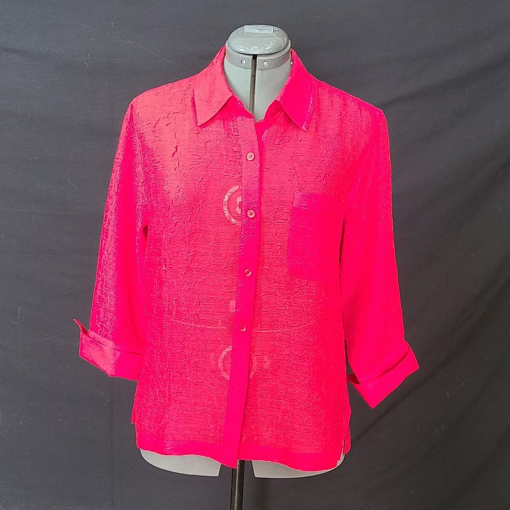 Like New Sheer Red Long Sleeve Blouse By Coldwater Creek Size M